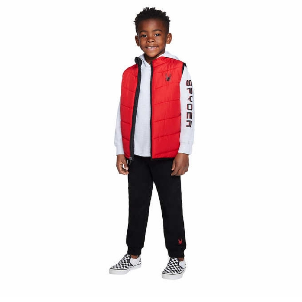 New! Spyder boys Kids' 3-piece Vest Set Full zipper jogger long sleeve shirt NWT - Picture 3 of 5